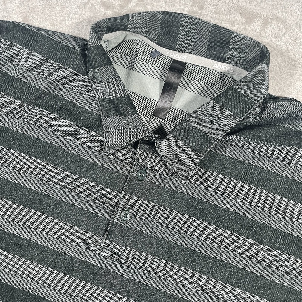 Adidas Golf Aeroready Polo Shirt Men's XL Black Striped Performance Athletic Fit